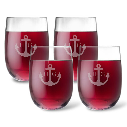 Personalized Tritan Acrylic Stemless Wine Set – Anchor + Initials